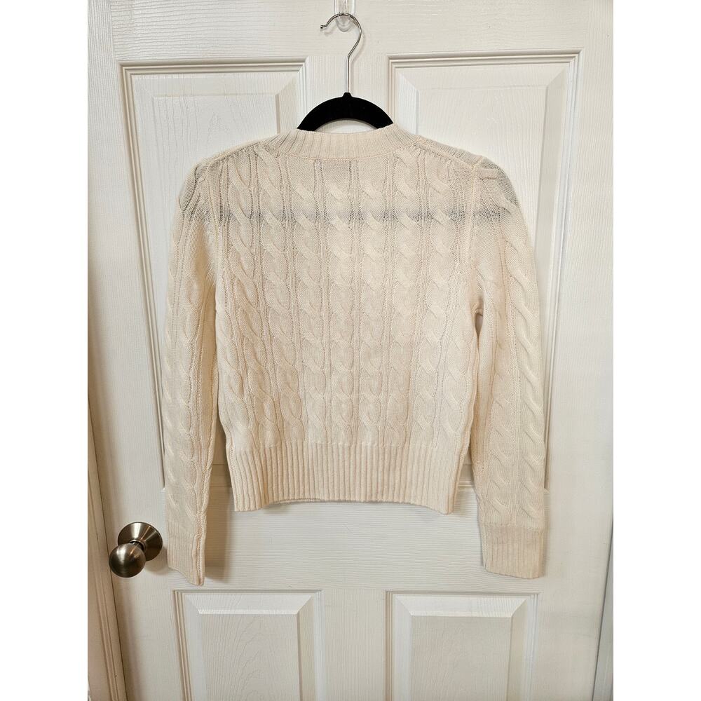 Quince 100% Mongolian Cashmere Cable Knit Sweater Ivory Cream Cropped XS - Picture 2 of 7